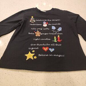 The Quacker Factory QVC Christmas Sweat Shirt Black Christmas Women's Small